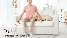  Presentation with guide dog - Audience pleasing slide deck consisting of blind man with guide dog backdrop and a soft green colored foreground