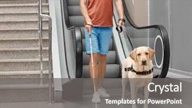  Presentation with blind - Slide set featuring blind man with guide dog background and a gray colored foreground