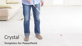  Presentation with blind stick - Audience pleasing PPT theme consisting of blind man with white stick backdrop and a white colored foreground