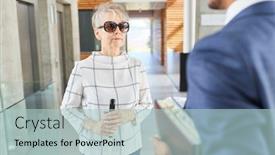  Presentation with cane - Beautiful slide set featuring blind-old-woman-with-cane backdrop and a mint green colored foreground