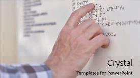  Presentation with blind people - Presentation design consisting of blind people - man reading the braille plate background and a mint green colored foreground