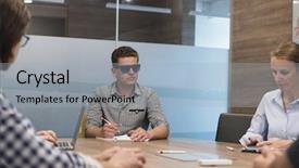  Presentation with team meeting - Amazing PPT theme having blind people - startup business team brainstorming backdrop and a light blue colored foreground