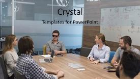  Presentation with team meeting - Cool new presentation with blind people - startup business team brainstorming backdrop and a  colored foreground