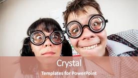  Presentation with disable person empowerment - Slides consisting of blind people - two funny person wearing spectacles background and a coral colored foreground