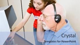  Presentation with people voting - PPT layouts enhanced with blind people - young election volunteer explaining background and a light blue colored foreground