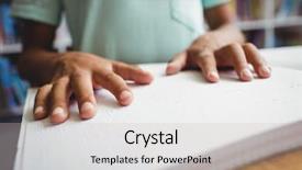  Presentation with library - Amazing slides having blind school - boy using braille to read backdrop and a soft green colored foreground