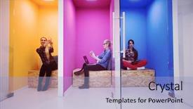  Presentation with young business people - Presentation design enhanced with blind school - group of young business people background and a light blue colored foreground