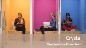  Presentation with young business people - Colorful presentation theme enhanced with blind school - group of young business people backdrop and a coral colored foreground