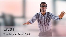  Presentation with blindfolded - Presentation theme having blind shot - digital composite of business man background and a soft green colored foreground