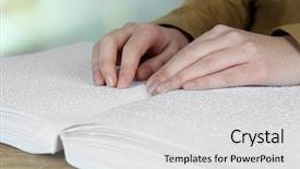  Presentation with blind people - Slide deck having blind woman read book written background and a light gray colored foreground