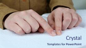  Presentation with blind - PPT theme having blind woman read book written background and a sky blue colored foreground