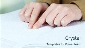  Presentation with guide dog helping blind woman - Cool new PPT layouts with blind woman read book written backdrop and a sky blue colored foreground