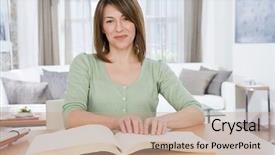  Presentation with blind people - Beautiful PPT theme featuring blind woman reading braille backdrop and a coral colored foreground