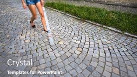  Presentation with blind walking cane - Cool new slide deck with blind-woman-walking-on-city backdrop and a gray colored foreground