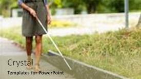  Presentation with blind walking cane - Theme enhanced with blind-woman-walking-on-city background and a mint green colored foreground