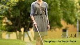  Presentation with blind walking cane - Slide deck consisting of blind-woman-walking-on-city background and a yellow colored foreground