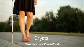  Presentation with blind walking cane - Slide deck having blind-woman-walking-on-city background and a violet colored foreground