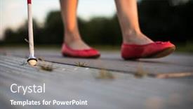  Presentation with blind walking cane - Amazing PPT layouts having blind-woman-walking-on-city backdrop and a gray colored foreground