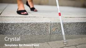  Presentation with blind walking cane - PPT layouts consisting of blind-woman-walking-on-city background and a gray colored foreground
