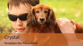  Presentation with guide dog - Audience pleasing presentation theme consisting of blind young man with dog backdrop and a red colored foreground