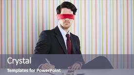  Presentation with office - Presentation theme featuring blindfold businessman at his office background and a gray colored foreground