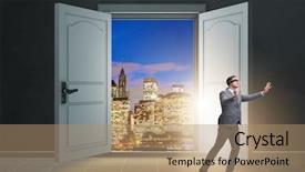  Presentation with uncertainty - Cool new theme with blindfold businessman in uncertainty concept backdrop and a coral colored foreground