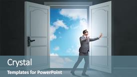  Presentation with uncertainty - Slide set having blindfold businessman in uncertainty concept background and a seafoam green colored foreground