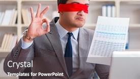  Presentation with desk - Presentation theme enhanced with blindfold-businessman-sitting-at-desk background and a dark gray colored foreground