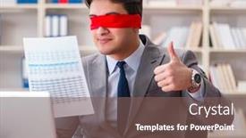  Presentation with office desk reception - Presentation theme consisting of blindfold-businessman-sitting-at-desk background and a violet colored foreground