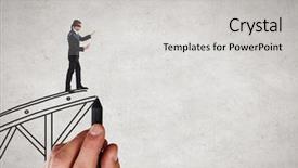  Presentation with gap - Amazing PPT theme having blindfold walking on drawn bridge backdrop and a light gray colored foreground