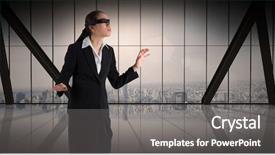  Presentation with blindfolded - Slide deck consisting of blindfolded against window and skyline background and a  colored foreground