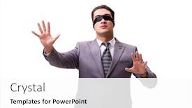  Presentation with blindfolded - Cool new PPT theme with blindfolded businessman isolated on white backdrop and a white colored foreground