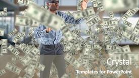  Presentation with blindfolded - Amazing slides having blindfolded businessman with arms out against fitness studio backdrop and a gray colored foreground