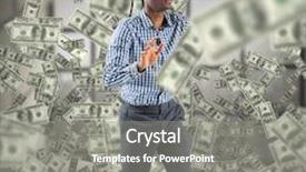  Presentation with blindfolded - Beautiful theme featuring blindfolded businessman with arms out against room with large window showing city backdrop and a gray colored foreground