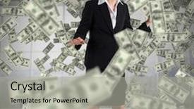  Presentation with blindfolded - Slides having blindfolded businesswoman with hands out against modern room overlooking city background and a light gray colored foreground