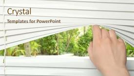  Presentation with guide dog helping blind woman - Presentation design with blinds and looking through window background and a cream colored foreground