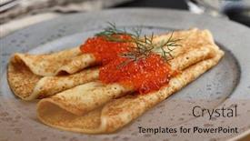  Presentation with caviar - Slide set enhanced with blinis-with-red-caviar background and a gold colored foreground