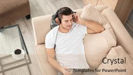  Presentation with bliss - Cool new slides with bliss - handsome man listening to music backdrop and a soft green colored foreground