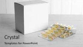  Presentation with fish carton - Amazing PPT layouts having blister packages of fish oil backdrop and a light gray colored foreground