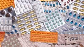  Presentation with packs - Slide deck consisting of blister-packs-with-colourful-medicines background and a coral colored foreground