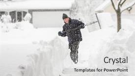  Presentation with blizzard - Presentation theme enhanced with blizzard - man shoveling snow shallow depth background and a light gray colored foreground
