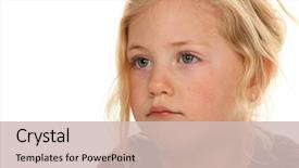  Presentation with sad child - PPT theme consisting of blnad - child's head portrait background and a soft green colored foreground