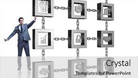  Presentation with blockchain - Colorful slide deck enhanced with block chain - businessman in blockchain cryptocurrency concept backdrop and a light gray colored foreground
