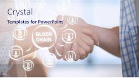  Presentation with supply chain iot - Presentation theme having block-chain-graph-over-people background and a sky blue colored foreground