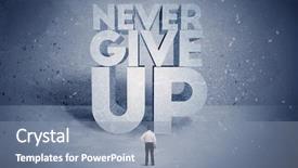  Presentation with stressed - Amazing PPT theme having block letters saying never give backdrop and a mint green colored foreground