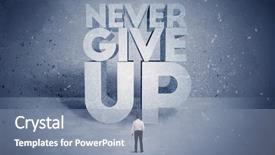  Presentation with blue business - PPT theme consisting of block letters saying never give background and a mint green colored foreground