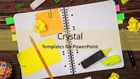  Presentation with notepad - Amazing slide set having block notes - open notepad with office supplies backdrop and a yellow colored foreground