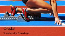  Presentation with track field - Amazing PPT theme having block on an athletic field backdrop and a red colored foreground