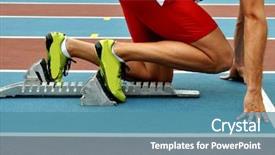  Presentation with track field - Beautiful presentation theme featuring block on an athletic track backdrop and a teal colored foreground