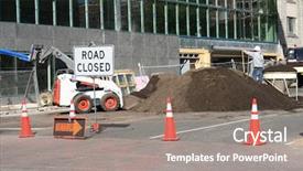  Presentation with road construction - Cool new PPT theme with blockade - road closed due to construction backdrop and a  colored foreground